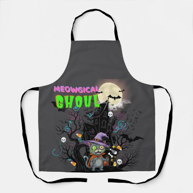 Halloween Cat "Meowgical Ghoul" Hexe Kitten Moon Schürze (Vorderseite)