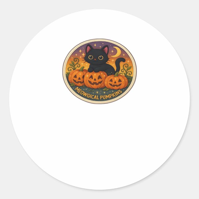 Halloween Cat Meowgical Pumpkins Stickerei Design Runder Aufkleber (Vorderseite)
