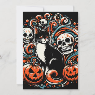 Halloween Cat mit Pumpkins Einladung