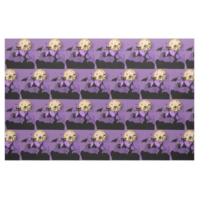 Halloween Cat & Moon Combed Baumwollstoff Stoff (Fat Quarter (45,7 x 55,9 cm))