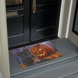 Halloween Cat & Mouse Nr. 2. Wasserfarbe Kunst Fußmatte