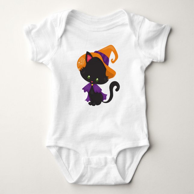 Halloween Cat, Niedliche Katze, Schwarze Katze, He Baby Strampler (Vorderseite)