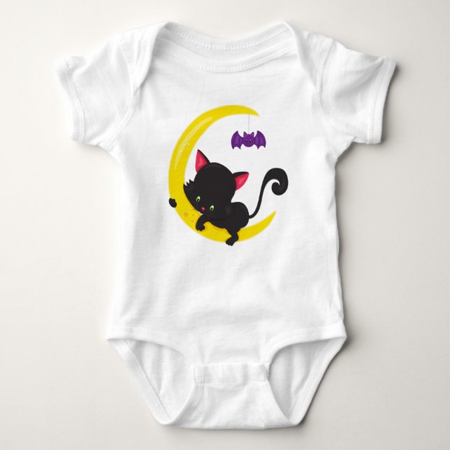 Halloween Cat, Niedliche Katze, Schwarze Katze, Mo Baby Strampler (Vorderseite)