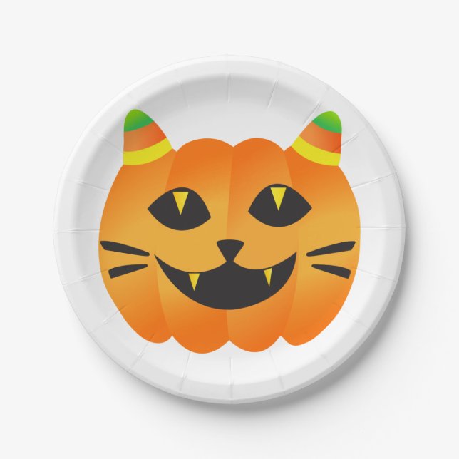 Halloween Cat-o' Lantern Pappteller (Vorderseite)