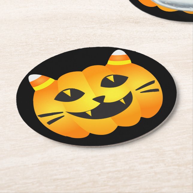 Halloween Cat-o' Lantern Runder Pappuntersetzer (Angewinkelt)