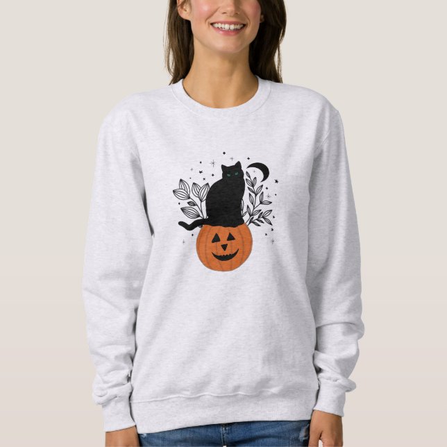 Halloween Cat on Jack'O'Lantern Sweatshirt (Vorderseite)