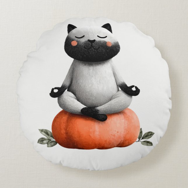 Halloween Cat on Pumpkin Design Rundes Kissen (Vorderseite)