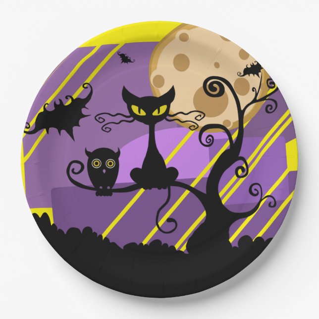Halloween Cat & Owl Paper Plate Pappteller (Vorderseite)