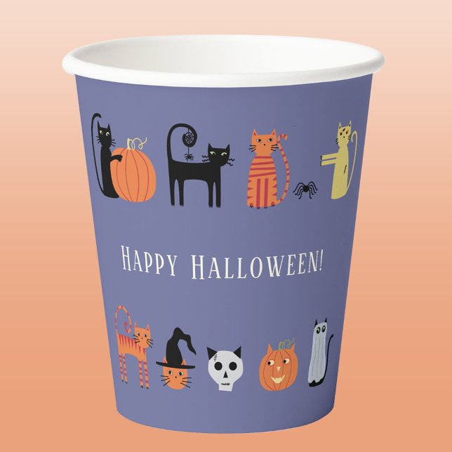 Halloween Cat Party Pappbecher (Halloween cats purple paper party cup)