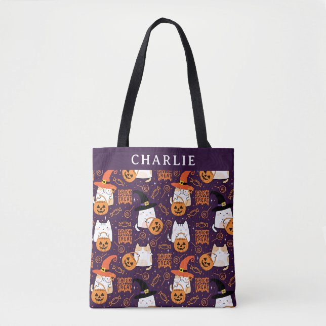 Halloween Cat Personalisiert Trick oder Treattote  (Vorderseite)
