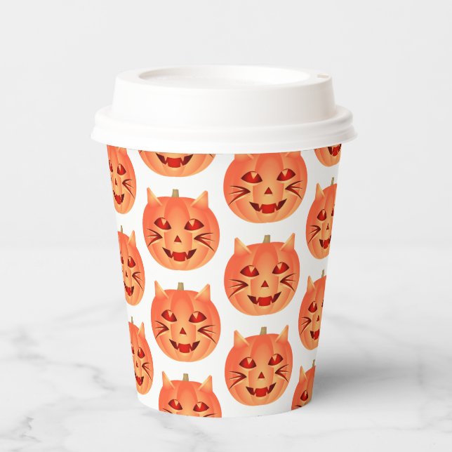 Halloween Cat Pumpkin Pappbecher (Vorderseite)