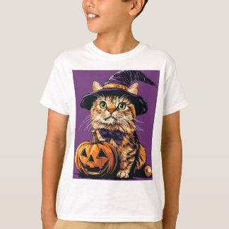 Halloween Cat Pumpkin Spooky Jahreszeit lila T-Shirt