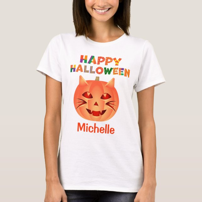 Halloween Cat Pumpkin T-Shirt (Vorderseite)