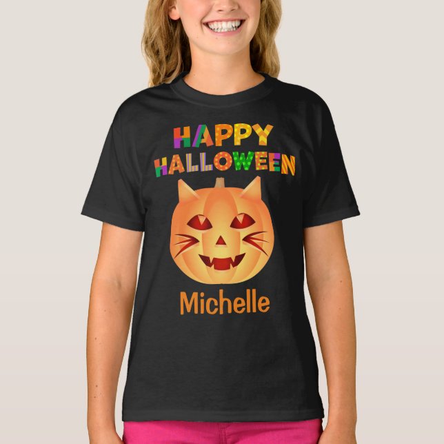 Halloween Cat Pumpkin T-Shirt (Vorderseite)