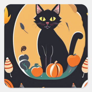 Halloween Cat Quadratischer Aufkleber
