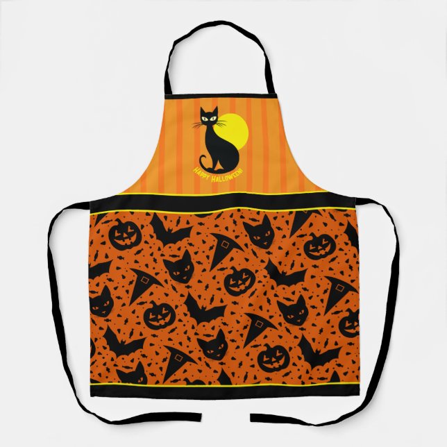 Halloween Cat Retro Halloween-Schürze Schürze (Vorderseite)