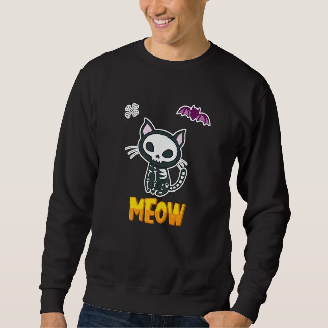 Halloween Cat Skeleton Trick or Treat Bat Bones Sp Sweatshirt (Vorderseite)
