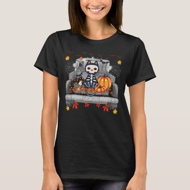 Halloween Cat Skull Truck Kostüme Kinder Geschenkb T-Shirt (Vorderseite)