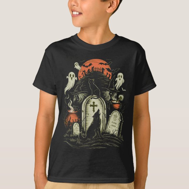 Halloween Cat - Spooky Hexe T-Shirt (Vorderseite)