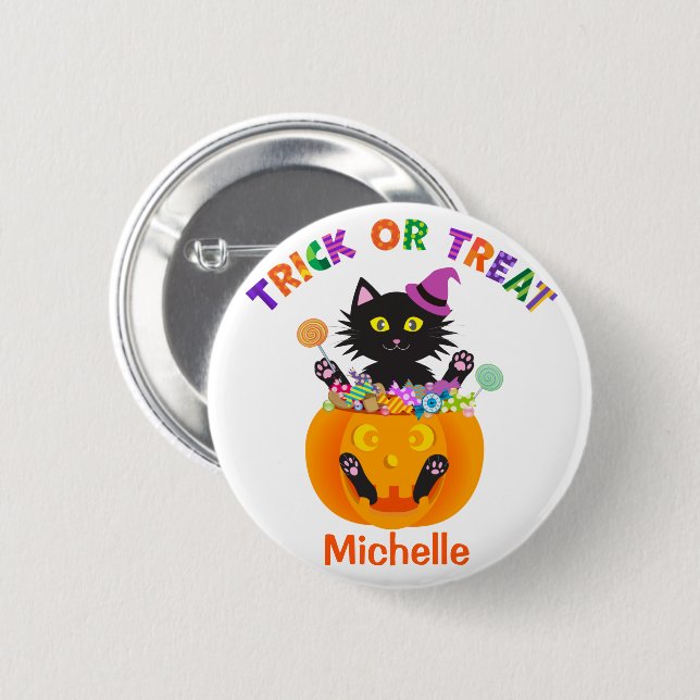 Halloween Cat Trick or Tree Button (Vorne & Hinten)