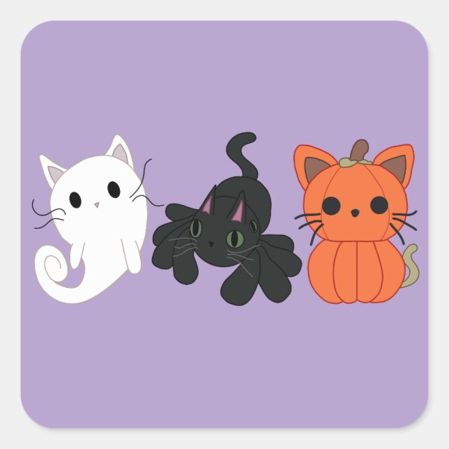 Halloween Cat Trio Quadratischer Aufkleber (Vorderseite)