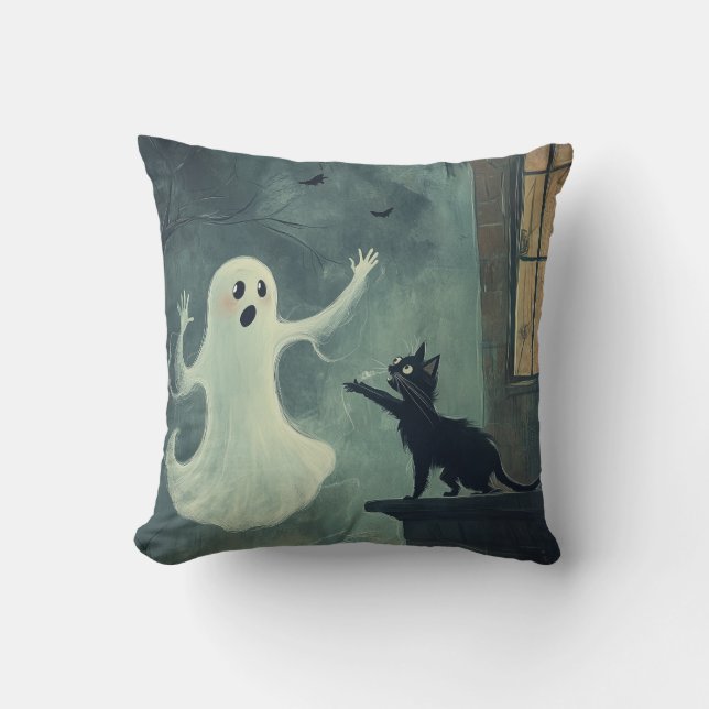 Halloween Cat und Ghost Kissen (Vorderseite)