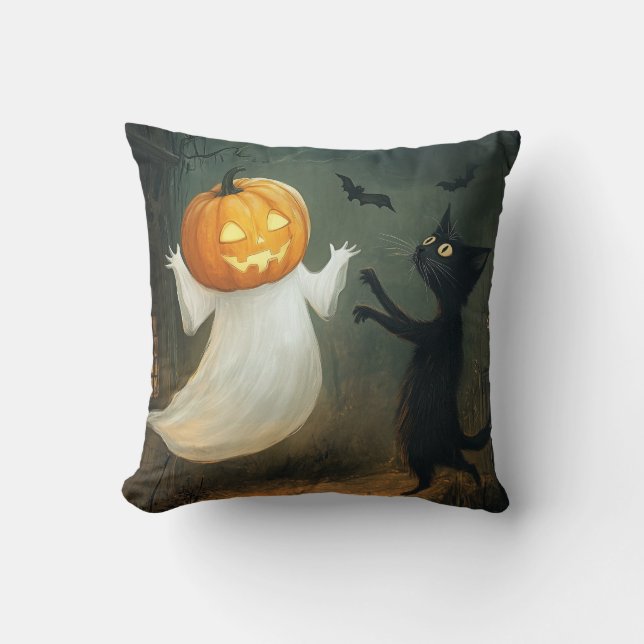 Halloween Cat und Ghost Kissen (Vorderseite)