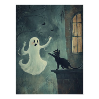 Halloween Cat und Ghost Poster