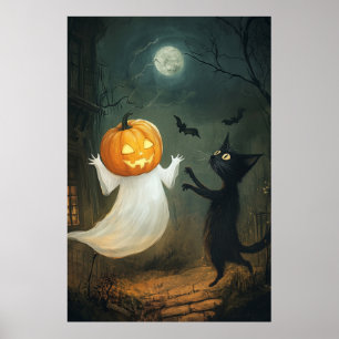 Halloween Cat und Ghost Poster
