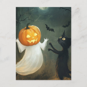 Halloween Cat und Ghost Postkarte