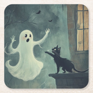 Halloween Cat und Ghost Rechteckiger Pappuntersetzer