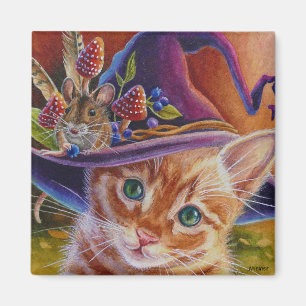 Halloween Cat und Maus Nr. 1 Wasserfarbe Kunst Magnet