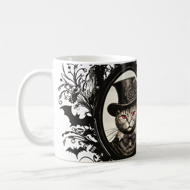 Halloween Cat, Vampire Cat, Lady Fangzähne Kaffeetasse (Links)