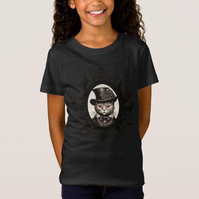 Halloween Cat, Vampire Cat, Lady Fangzähne T-Shirt (Vorderseite)
