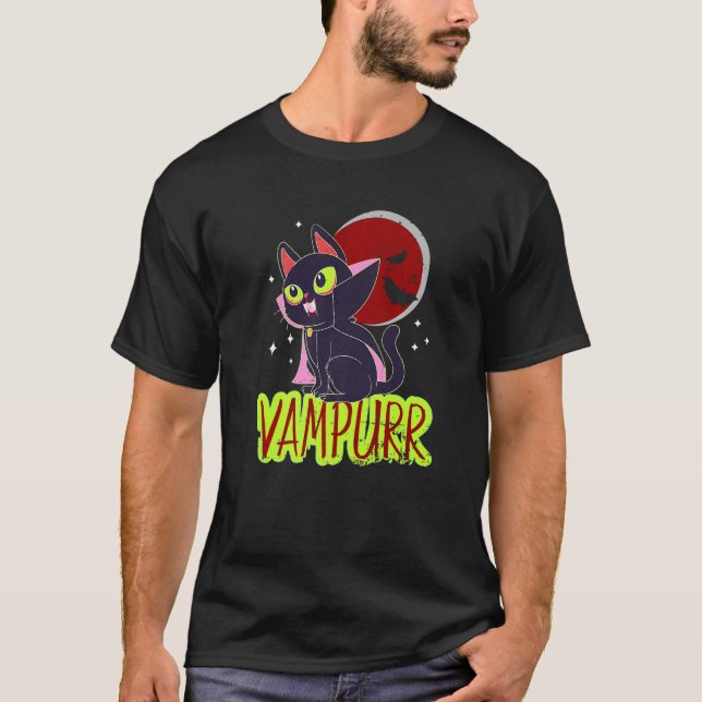 Halloween Cat Vampire Vampurr Katze Lady Men M T-Shirt (Vorderseite)