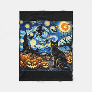 Halloween Cat Van Gogh Starry Night Witz Byts Pum Fleecedecke