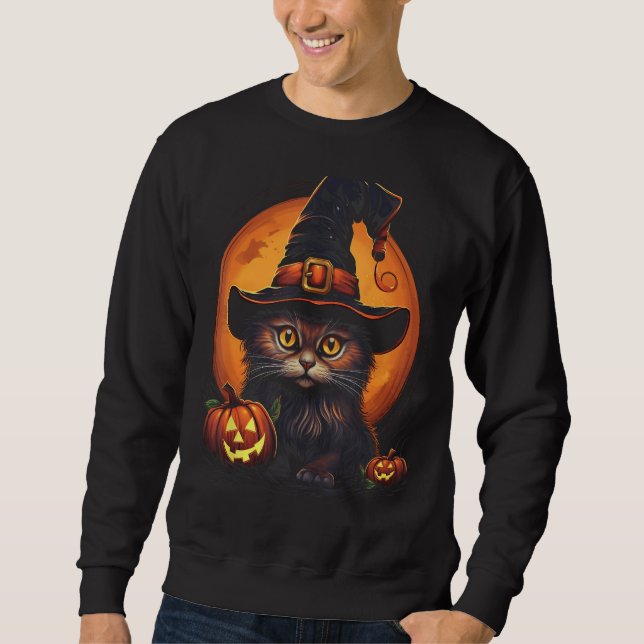 Halloween Cat Witch Hat Pumpkin Kostüm Spooky Sweatshirt (Vorderseite)