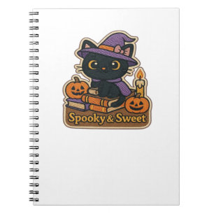 Halloween Cat with Magic Books - Spooky & Sweet Em Notizblock