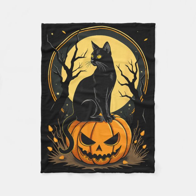 Halloween Cat Womens Funny Fall Pumpkin Cat Lover Fleecedecke (Vorderseite)
