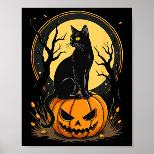 Halloween Cat Womens Funny Fall Pumpkin Cat Lover Poster