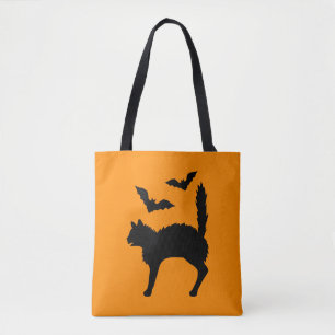 Halloween Cats and Bats Silhouette Orange