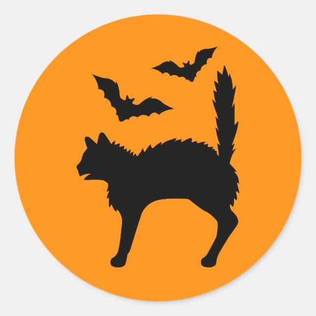 Halloween Cats and Bats Silhouette Orange Runder Aufkleber (Vorderseite)