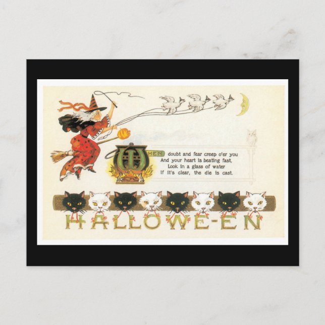 Halloween Cats and Hexe Postkarte (Vorderseite)