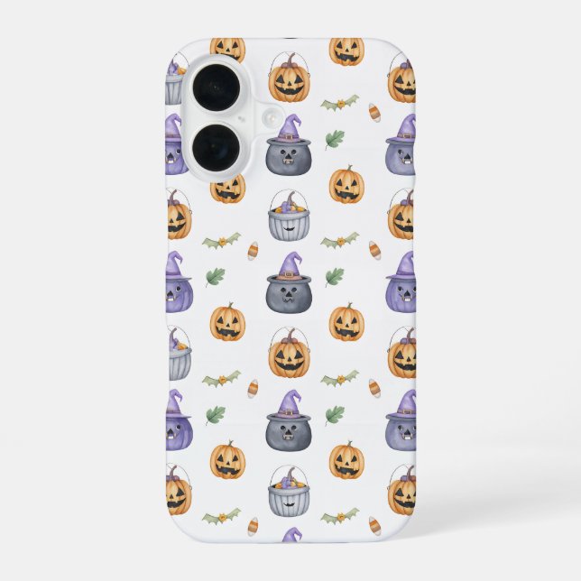 Halloween Cats and Pumpkins Pattern iPhone 16 Hülle (Rückseite)
