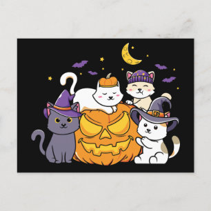 Halloween Cats Anime Cat Kawaii Pumpkin Postkarte