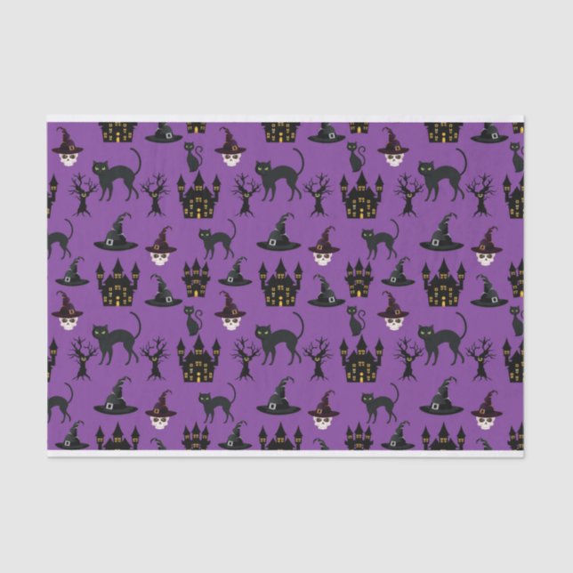 HALLOWEEN CATS CASTLES HATS SKULLS BÄUME KATZEN SEIDENPAPIER (Vorderseite)