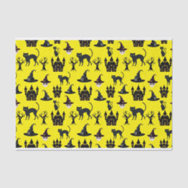 HALLOWEEN CATS CASTLES HATS SKULLS BÄUME KATZEN SEIDENPAPIER