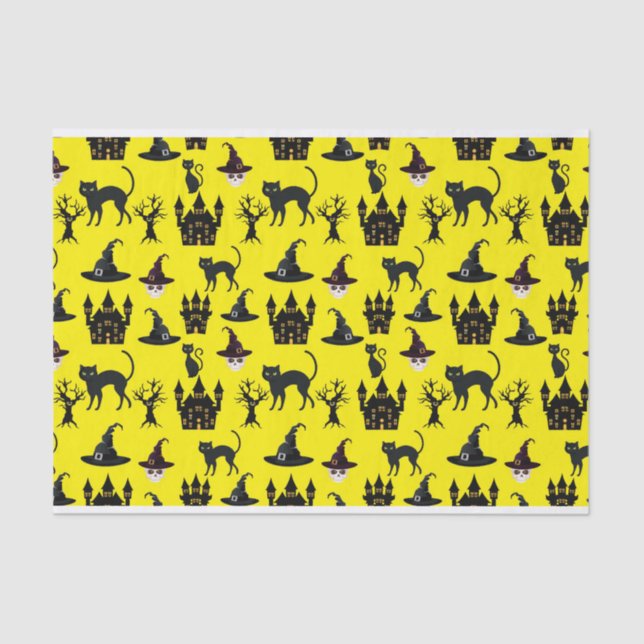 HALLOWEEN CATS CASTLES HATS SKULLS BÄUME KATZEN SEIDENPAPIER (Vorderseite)