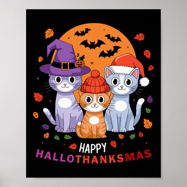 Halloween Cats Erntedank Weihnachtsfest Happy Hall Poster (Vorne)