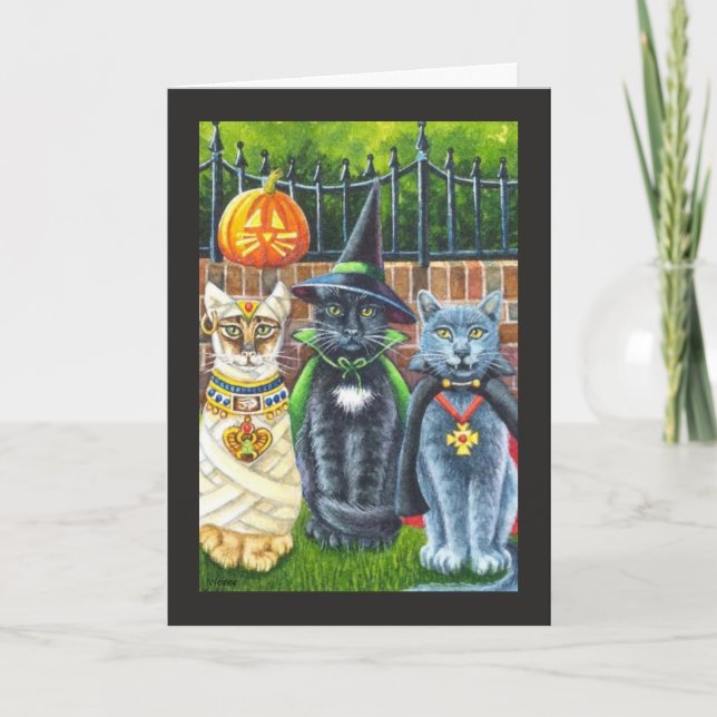 Halloween Cats in Costume Wasserfarbenkarte Karte (Vorderseite)